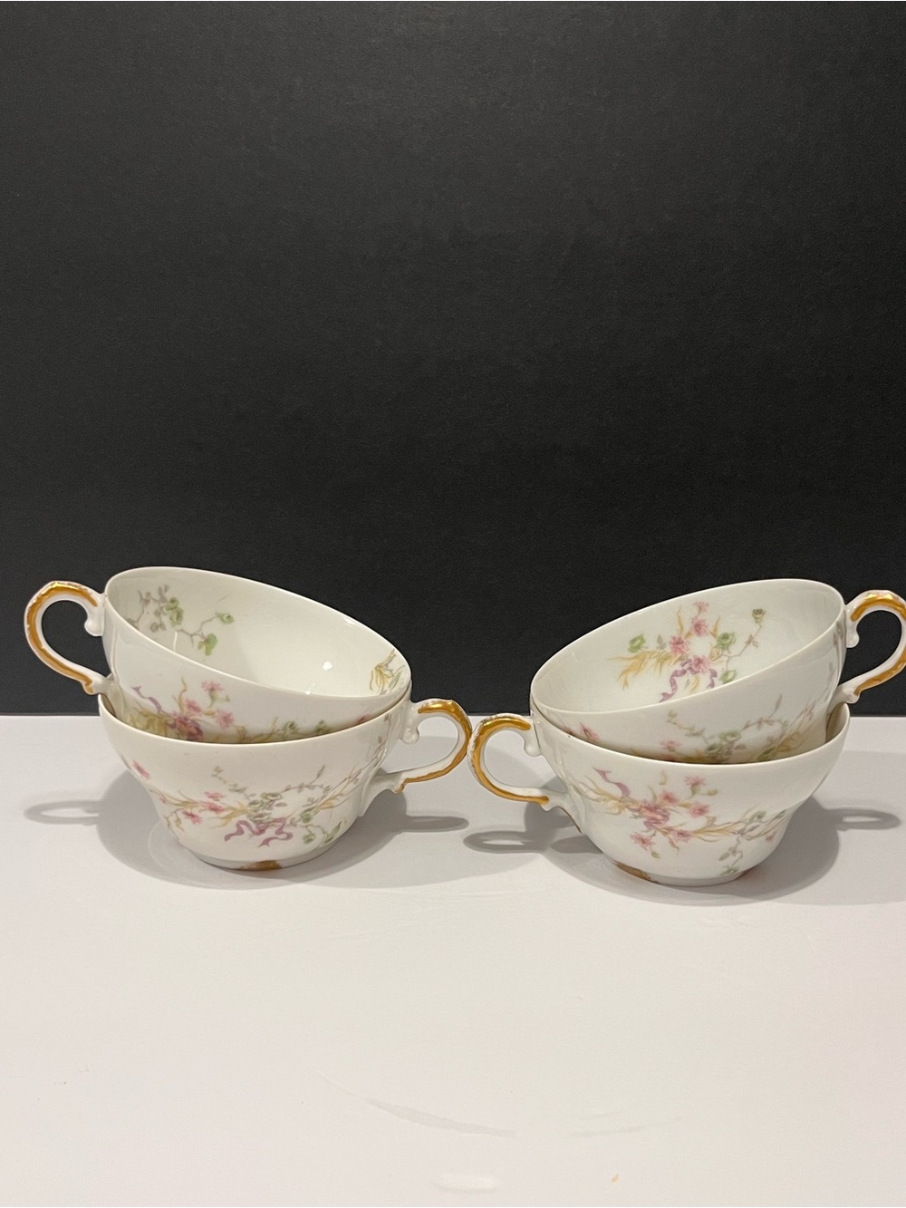 Antique Theodore Haviland Limoges Schleiger Set of 4 Tea Cups Rare France